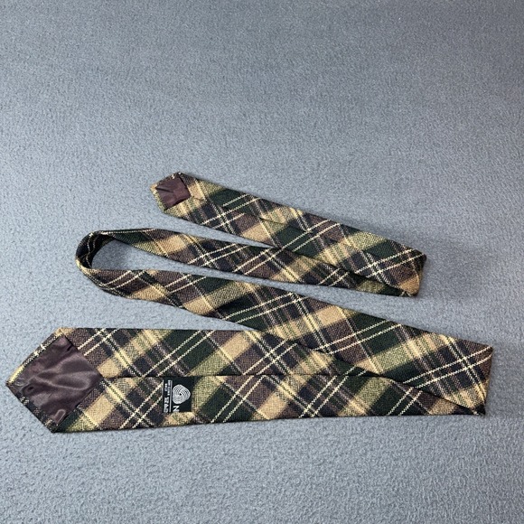 100% Wool Tartan Necktie Made in UK Brown Green Plaid Tie Vintage - Picture 4 of 6